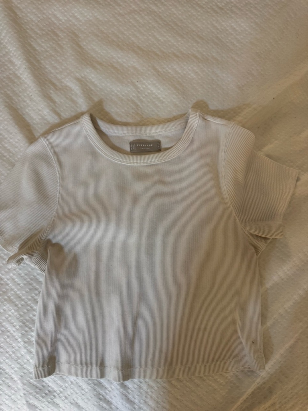 Everlane cropped White Ribbed Short-Sleeve Tee